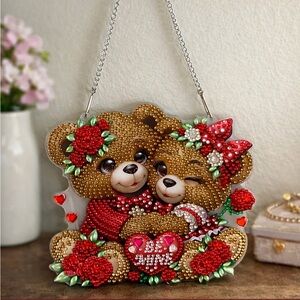 ✨ Handmade Valentine Rhinestone Teddy Bear Wall Hanging Decor
